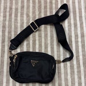 GUESS Black Belt Bag with Gold Accents